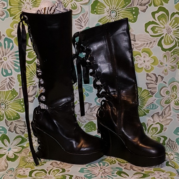 Demonia Shoes - Demonia goth pleather wedge boots